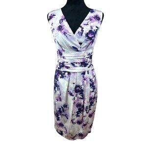 St. John Women's 8 Sleeveless Purple Silk Knee Length Dress V-Neck Wedding Guest
